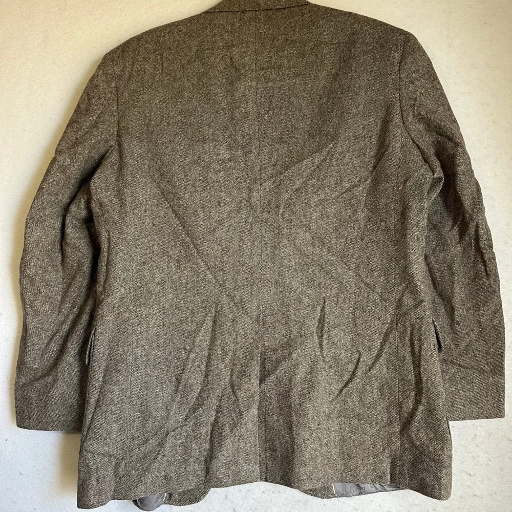 Lands End Vintage Brown Tweed Wool Blazer Sport Coat Made in USA Mens
